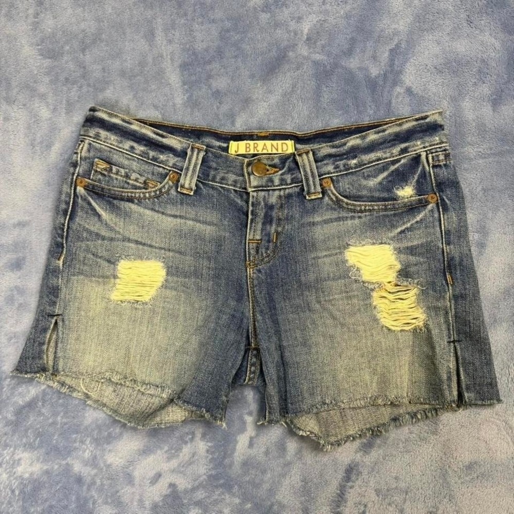 J Brand blue denim shorts with yellow distressing women‎ size 24